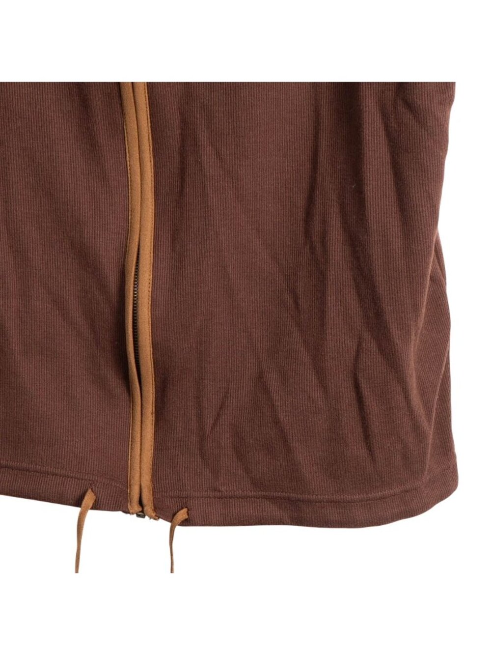 VTG Sweater Vest Womens XL Brown Zip Up Contrast Trim Ribbed Drawstring Collared - Picture 3 of 6